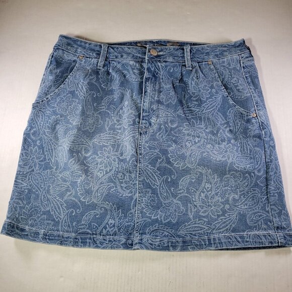 Seven7 Womens Delancey Blue Floral Cotton Blend Paisley Denim Skirt Size 14 - Picture 1 of 8